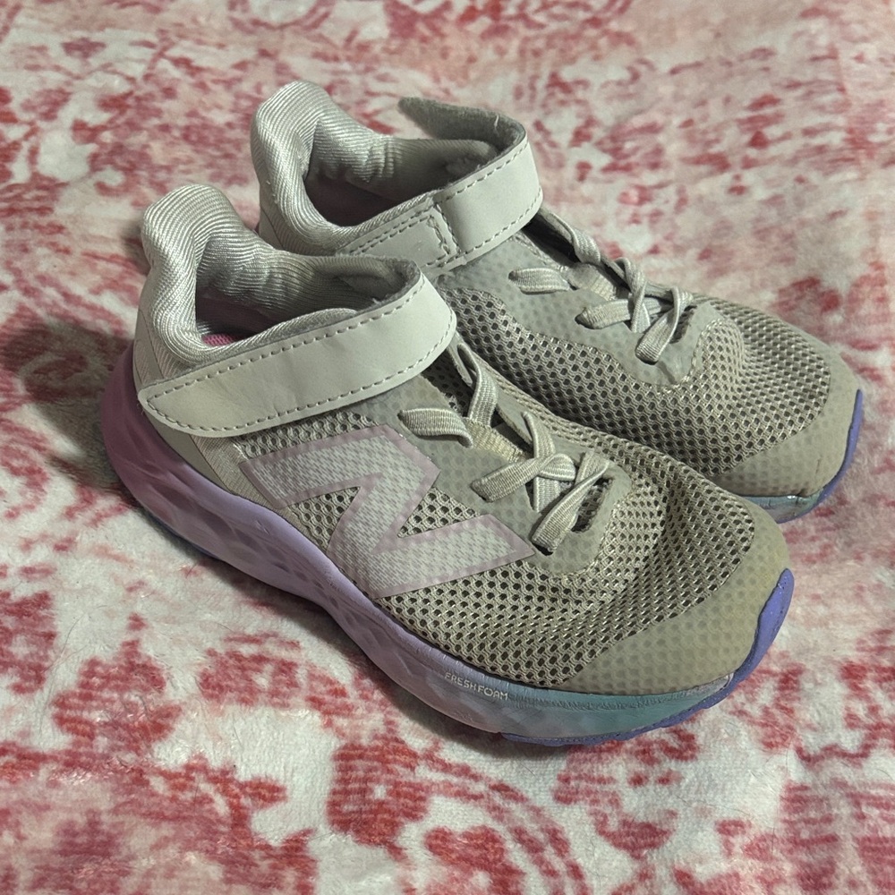 Toddler Light Gray & Purple New Balance Sneakers with Strap